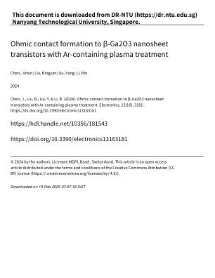 β‐Ga2O3 纳米片晶体管的欧姆接触形成……